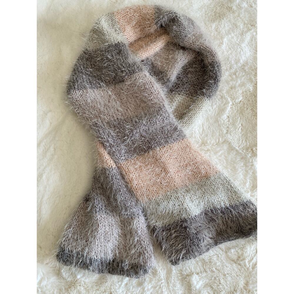 Boho Super Soft Knit Fuzzy Angora Scarf Neutral‎